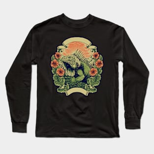 Iguana Floral Retro Vintage Long Sleeve T-Shirt